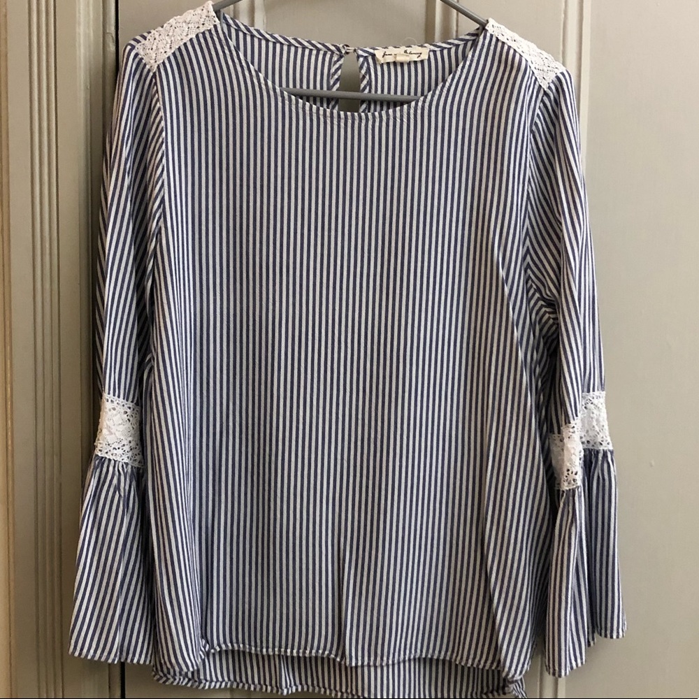 Blue and white striped long sleeve shirt